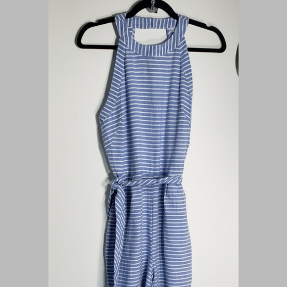 Jumpsuit Blue White Striped Halter Neck, Crop Leg - Picture 4 of 5